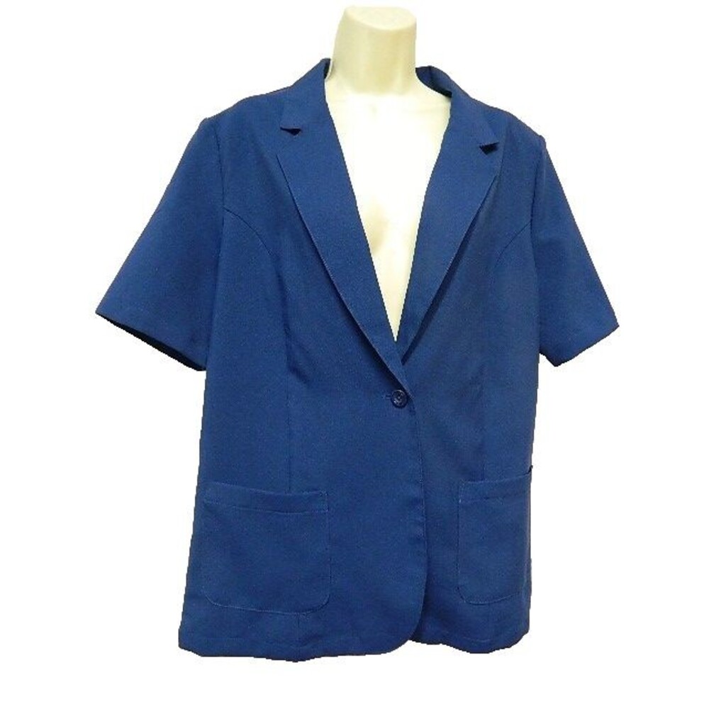 Blair Blazer Jacket Womens Size 12 Short Sleeve 1 Button Blue Pockets Classic